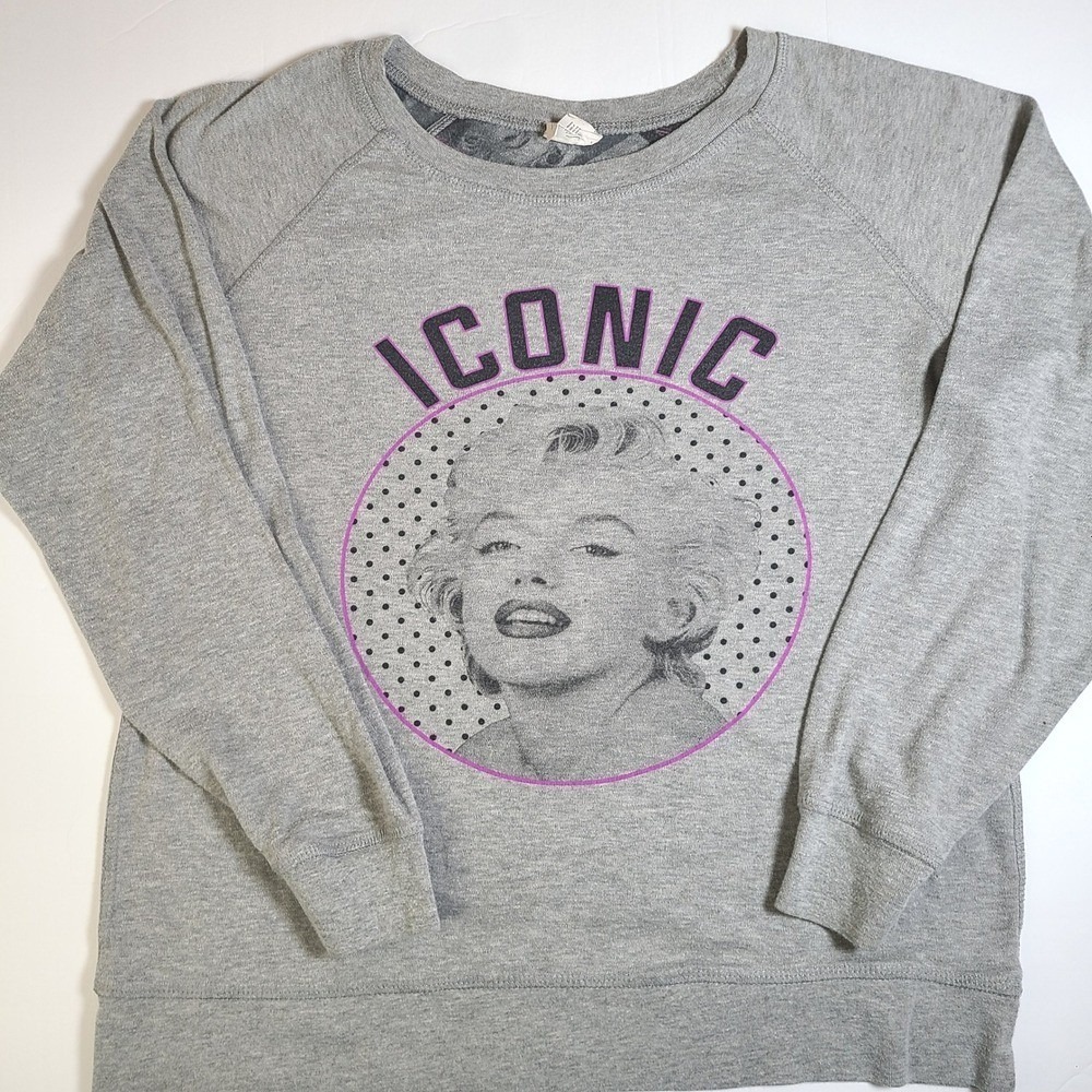 Marilyn Monroe Womens Gray Graphic Reversible Sweatshirt Iconic Print Pullover